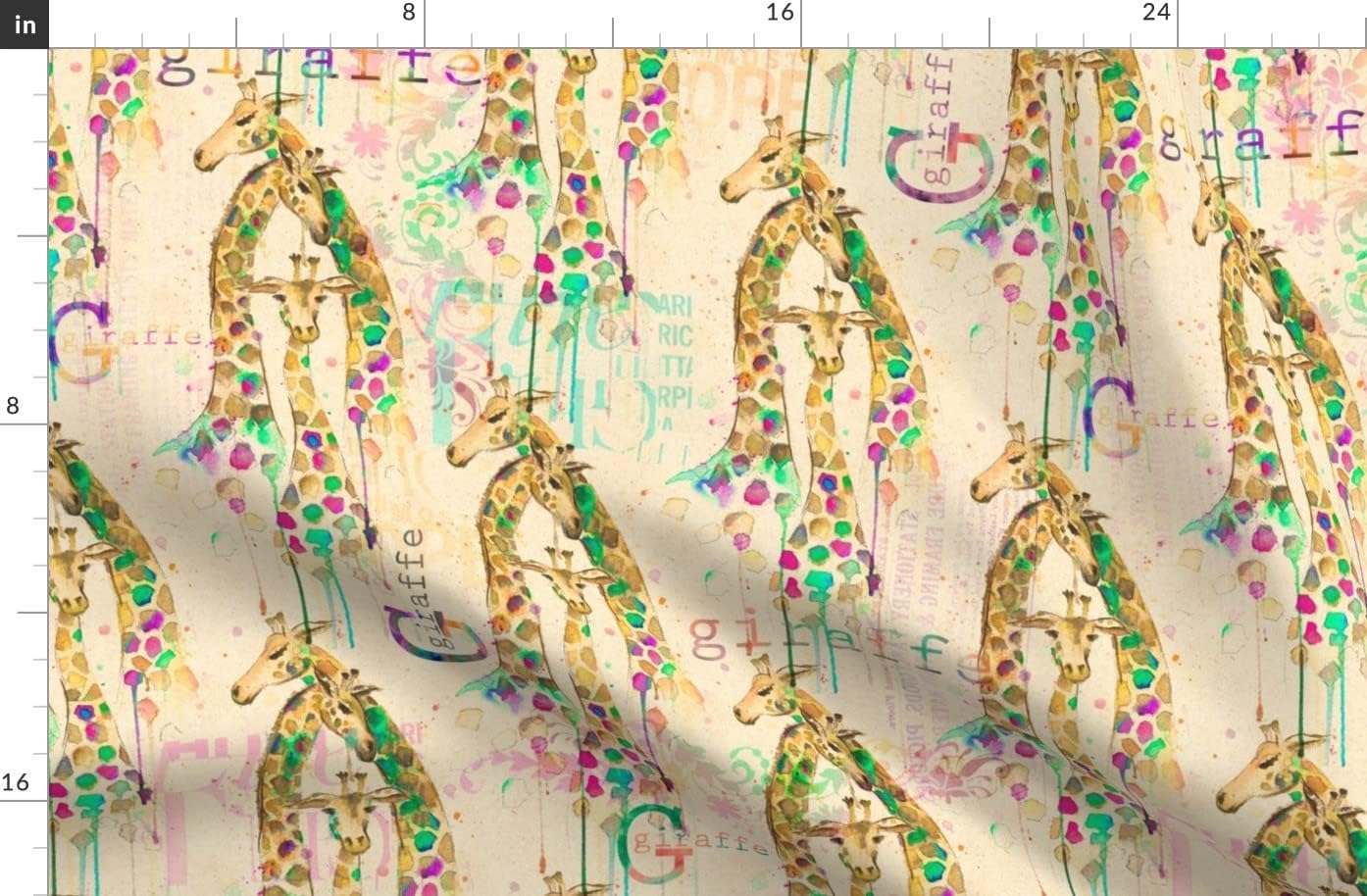 Spoonflower Fabric - Giraffes Giraffe Family Tan Soft Colors Watercolor Printed on Organic Cotton Sateen Fabric by The Yard - Sewing Quilting Apparel Home Decor