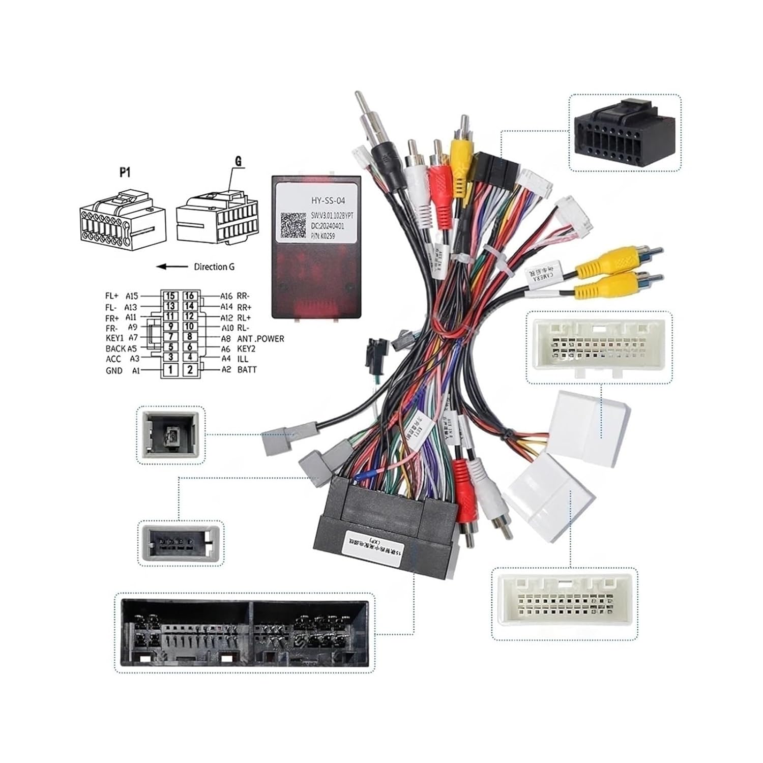 Car 16pin Wiring Harness Adapter Canbus Box Decoder Power Cable Compatible with Hyundai Ix45 Kia Sportage K3 Sorento Cerato HY-SS-04(Cable Canbus)