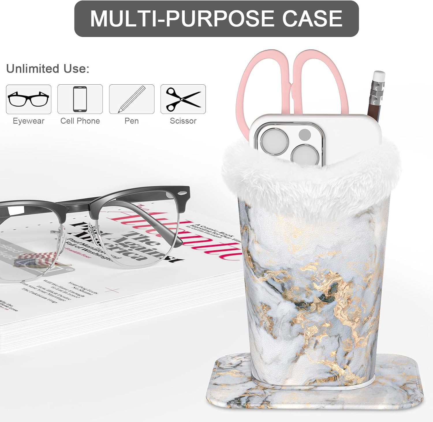 Eyeglasses Holder,Plush Lined PU Leather Pattern Stand Case with Magnetic Base,Unisex for Women Men - Image 5