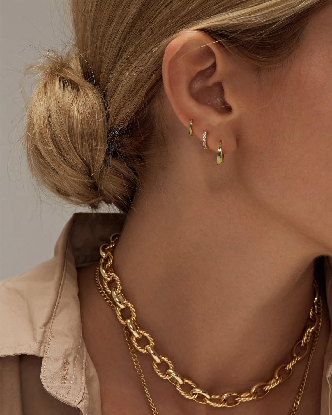 Tasiso Gold Hoop Earrings for Women, Dainty 14K Gold Plated Huggie Hoop Earrings Lightweight Hypoallergenic Earring Set Cubic Zircon Earrings Pack for Women Trendy Jewelry Gifts - Image 4