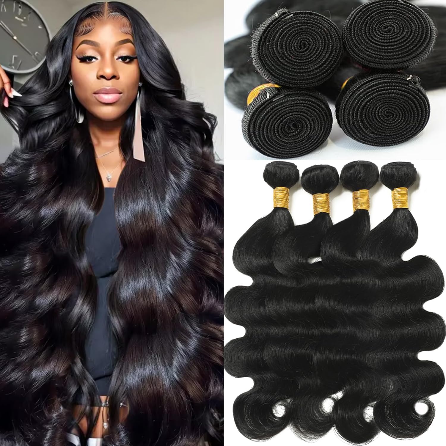 24 26 28 30 Inch Body Wave Human Hair Bundles 4 Bundles Human Hair 100% Unprocessed Brazilian Virgin Hair Quick Weave Deals Human Hair Extensions for
