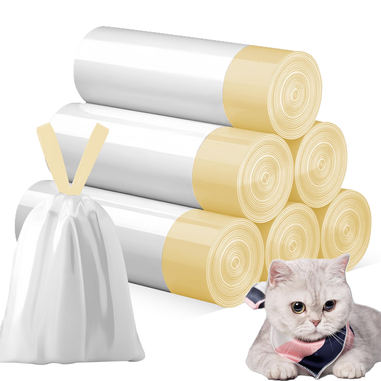 Sacchetti per la spazzatura con maniglia: 6 rotoli di sacchetti per lettiera per gatti, sacchetti per lettiera per gatti, 90 pezzi, lunga durata, autopulente, colore: giallo