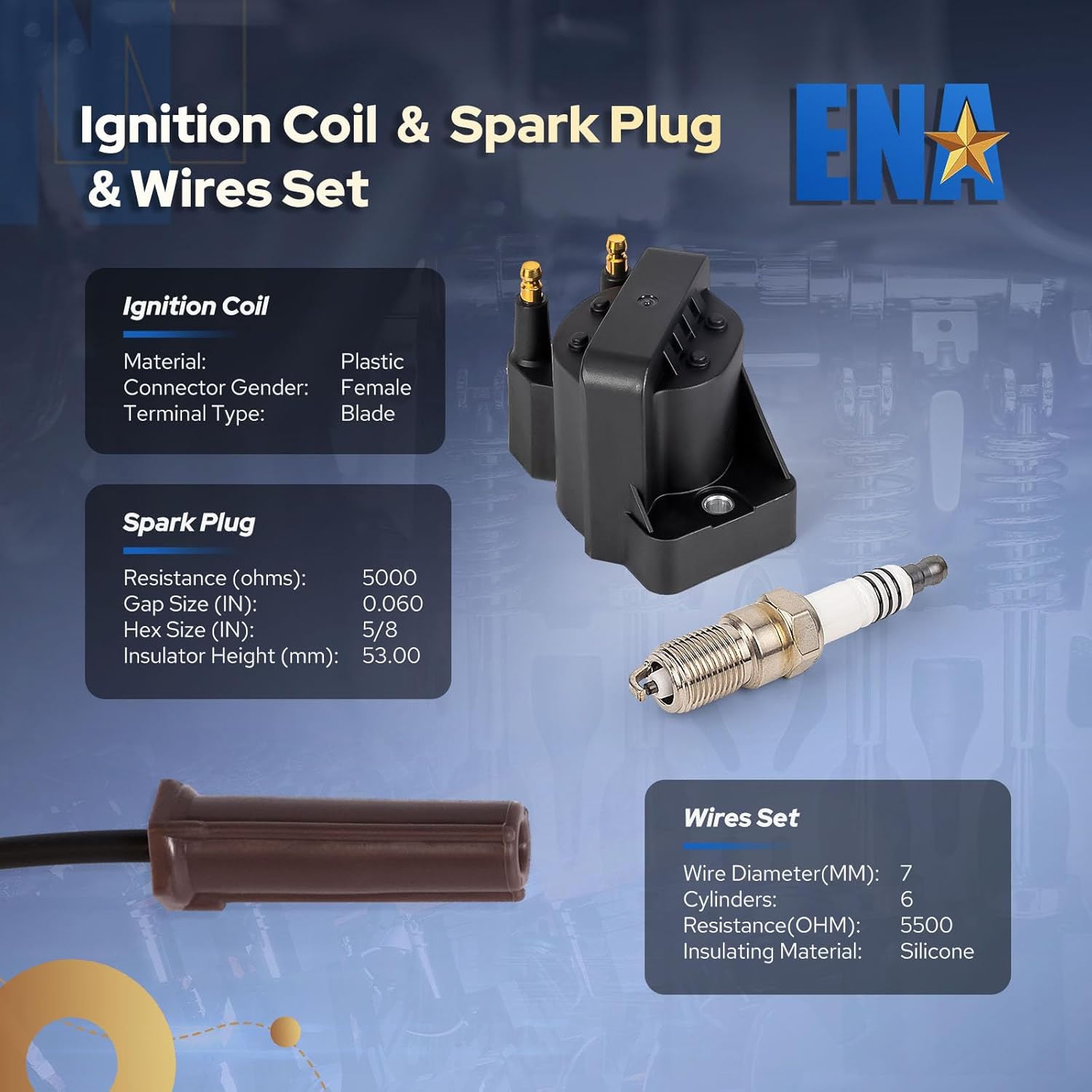 ENA Set of 3 Ignition Coil with 6 Spark Plug and Wire set 1999-2005 Compatible with Chevy Buick Pontiac Allure LaCrosse Lucerne Regal Impala Monte Carlo Grand Prix 3.8L V6 Replace# C849 DR39 3144 3951