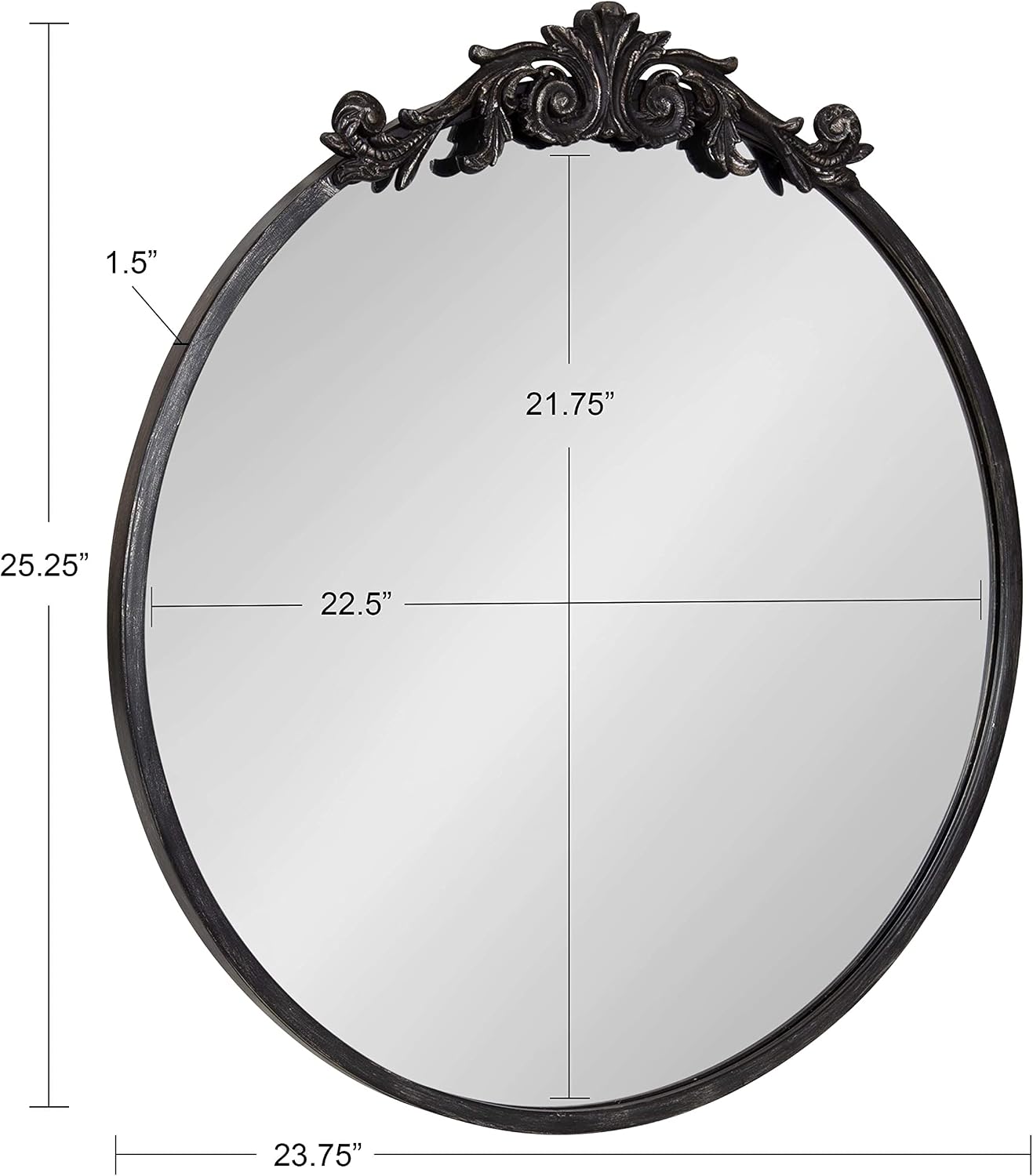 Kate and Laurel Arendahl Ornate Glam Round Mirror; 24 Inch Diameter; Black; Dramatic Baroque Style Wall Mirror for Vintage Antique Inspired Home Decor Aesthetic