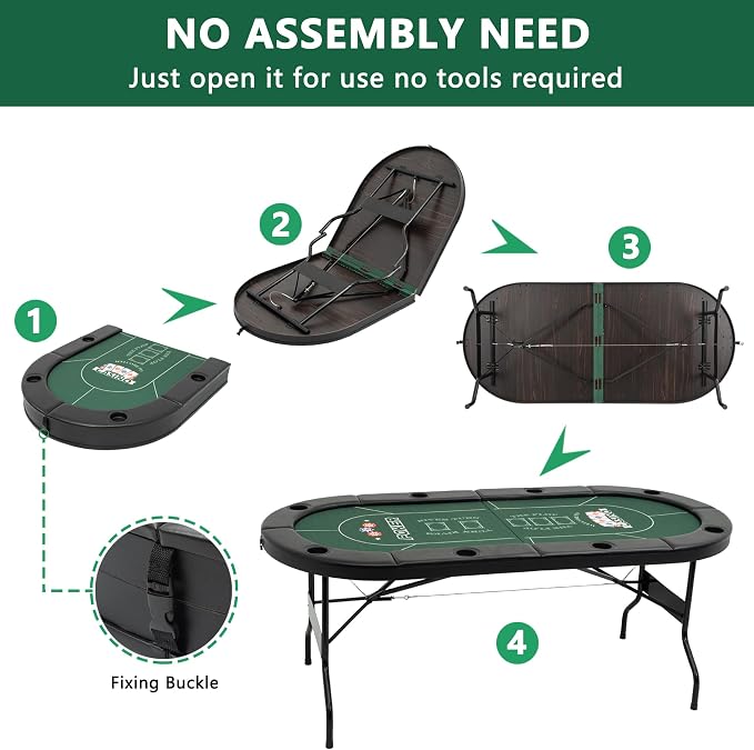 Mesas de Poker Plegables para 8 Jugadores con Borde Acolchado, Color Verde miniatura 4