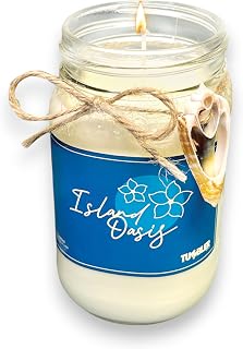 Tumbler Home Beach Candle, Large Scented Summer Candle, 100% Soy Wax, 90 Hour Burn, Mason Jar with Real Shell, Coastal Decor & Beach Themed Gift for Women, Made in USA, Tropical Flowers Scent