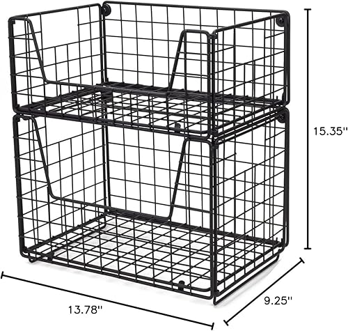 Miniatura 7 de TIEYIPIN Cesta de almacenamiento de alambre de metal de 2 niveles, apilable, para frutas, verduras, alimentos, gabinete, organizador de despensa,
