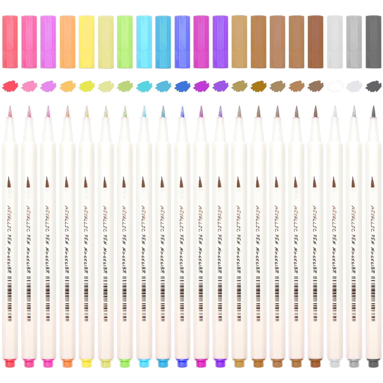 SAYEEC Metallic Brush Pens 20 Colors Art Metallic Markers Soft Brush Tip Calligraphy Paint Pens for Black Paper Rock Painting Lettering Card Making