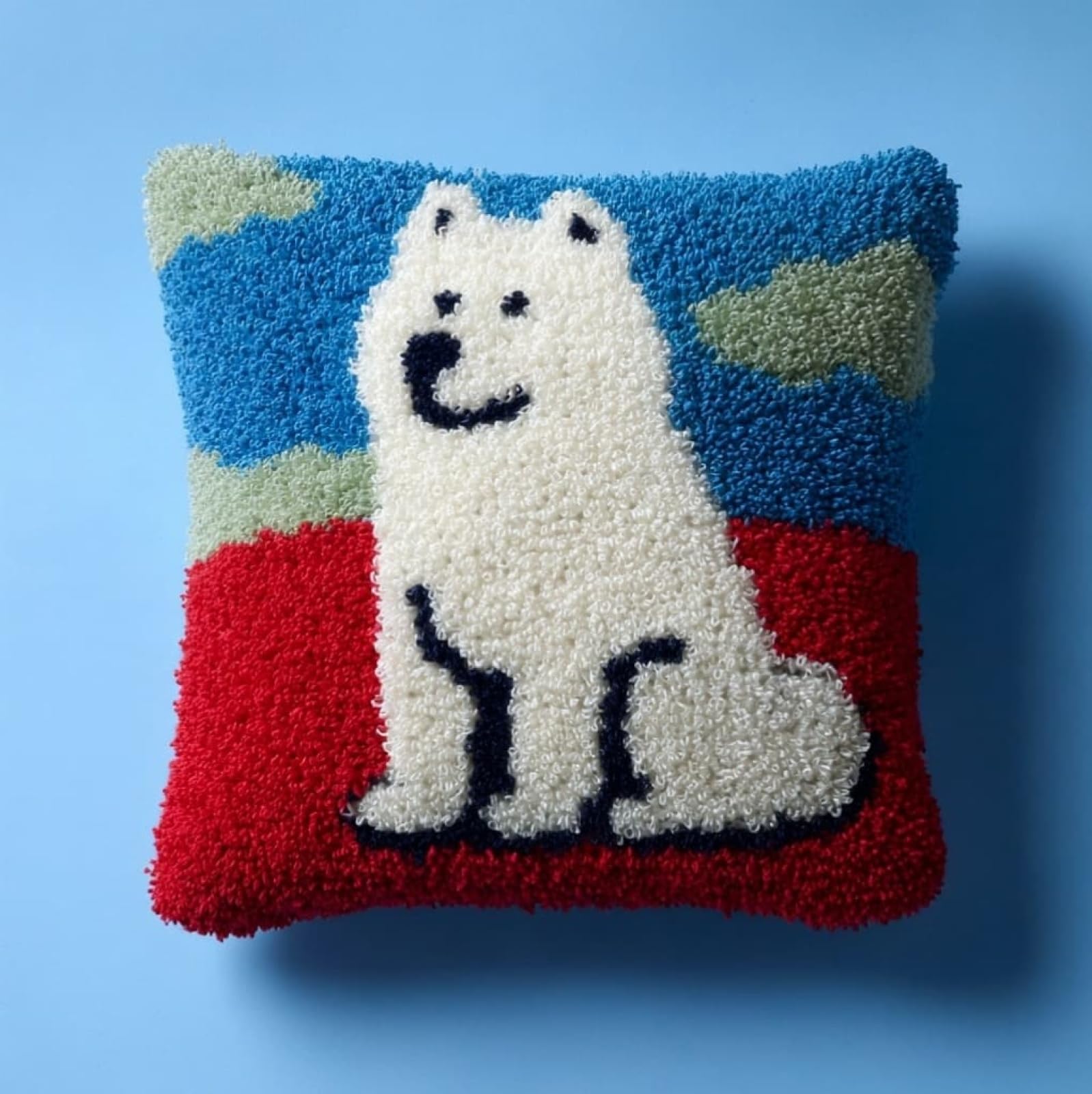 AxiangziK Creative Latch Hook Pillow Kit,Samoyed Dog Latch Hook Kit for Adults Beginners 17x17in,DIY Embroidery Cushion for Home Christmas Sofa Decor & Gift Idea