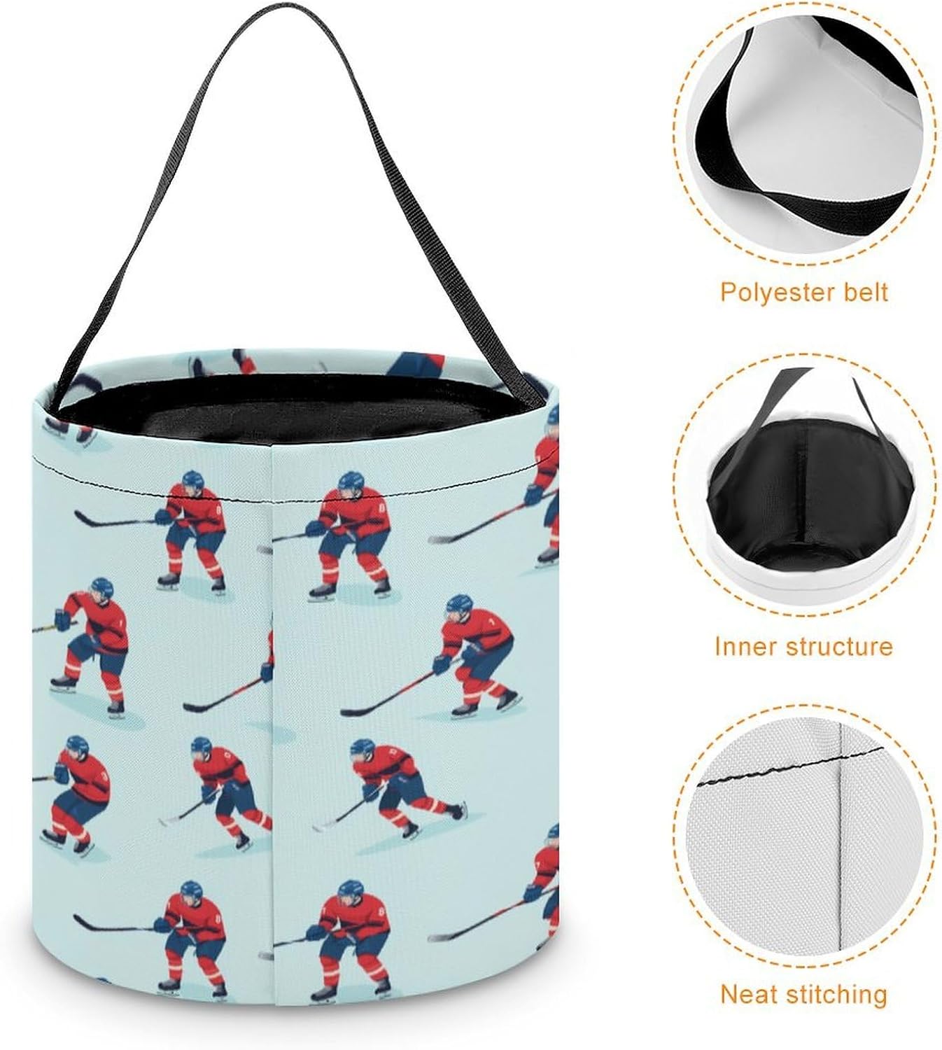 Ice Hockey Players Print Halloween Treat Bag Reusable Candy Basket Tote Goody Bags Gift Party
