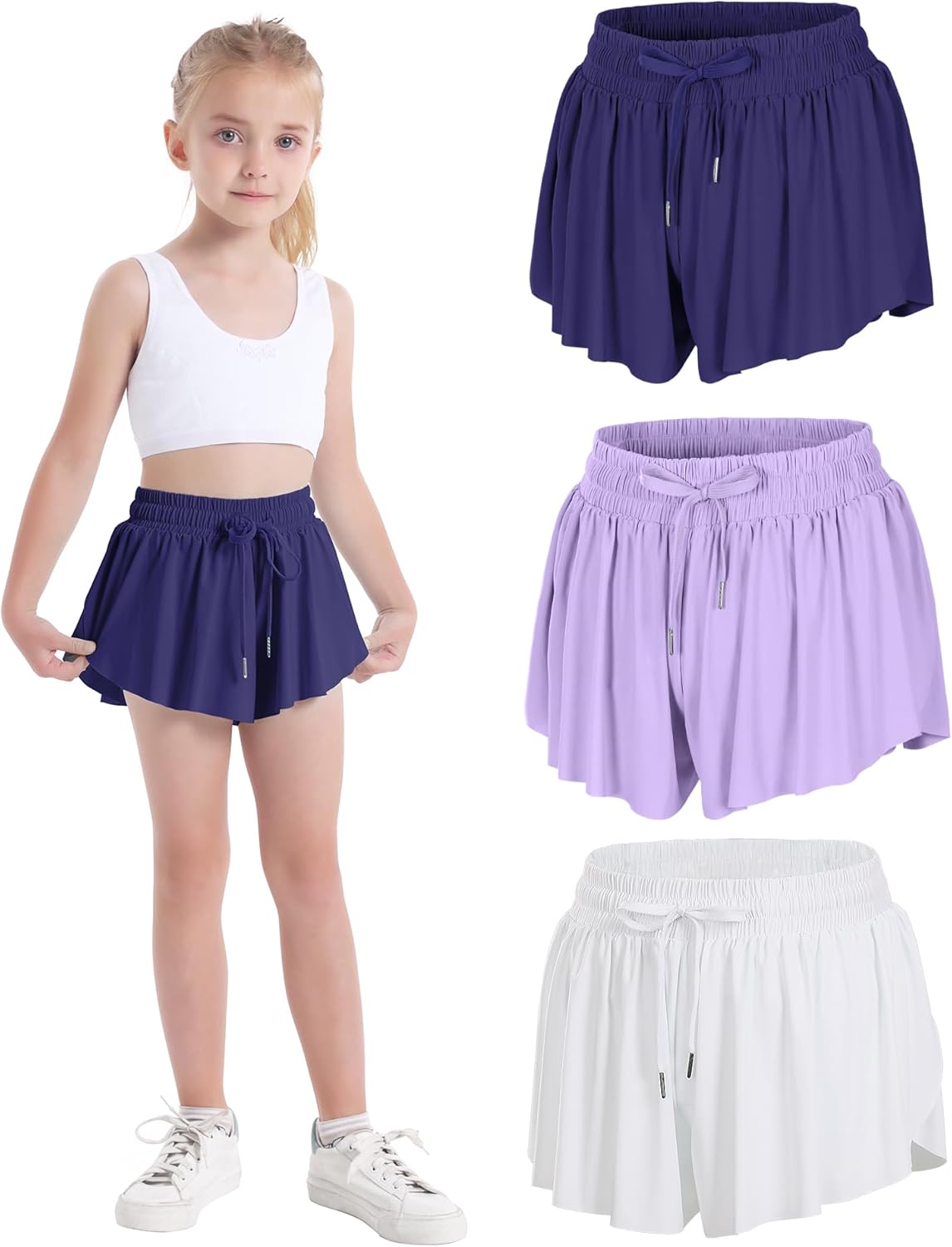 HASMES Girls Butterfly Shorts Teens Flowy Athletic Shorts for Running Dance Cheer