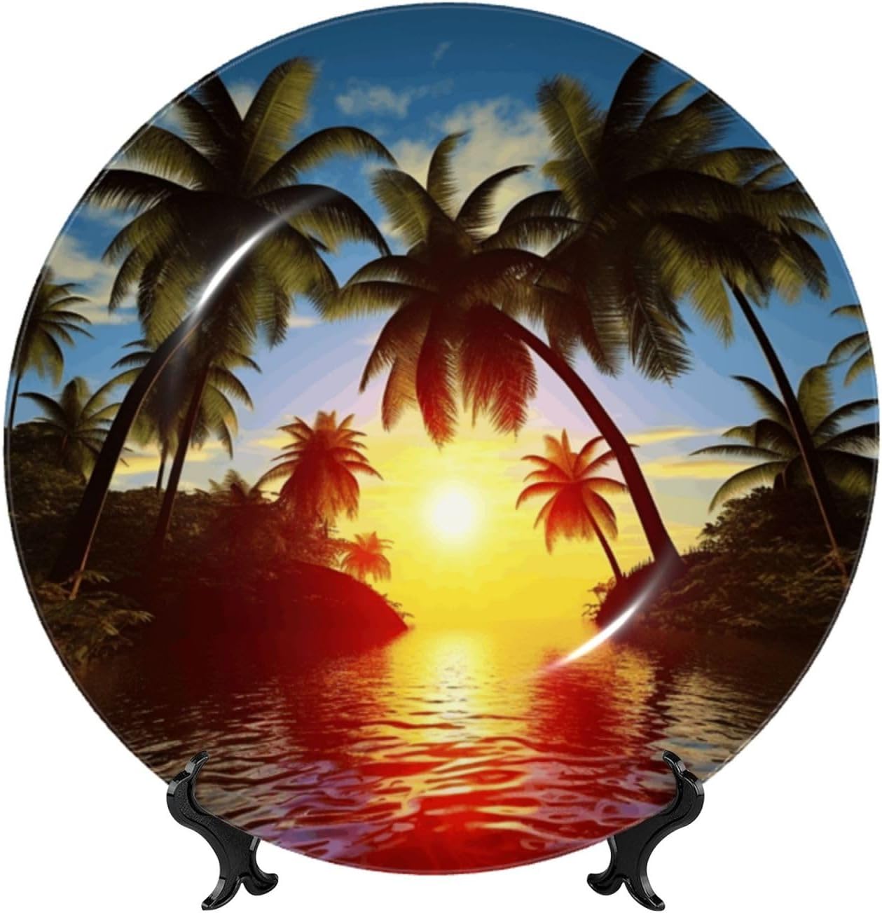 Decorative Plate Art Crafts Bone China Decorative Plate with Display Rack Souvenir Wall Decor Ceramic Ornaments Dinner Plates Ceramic Decoratives Plates for Home Office 10in