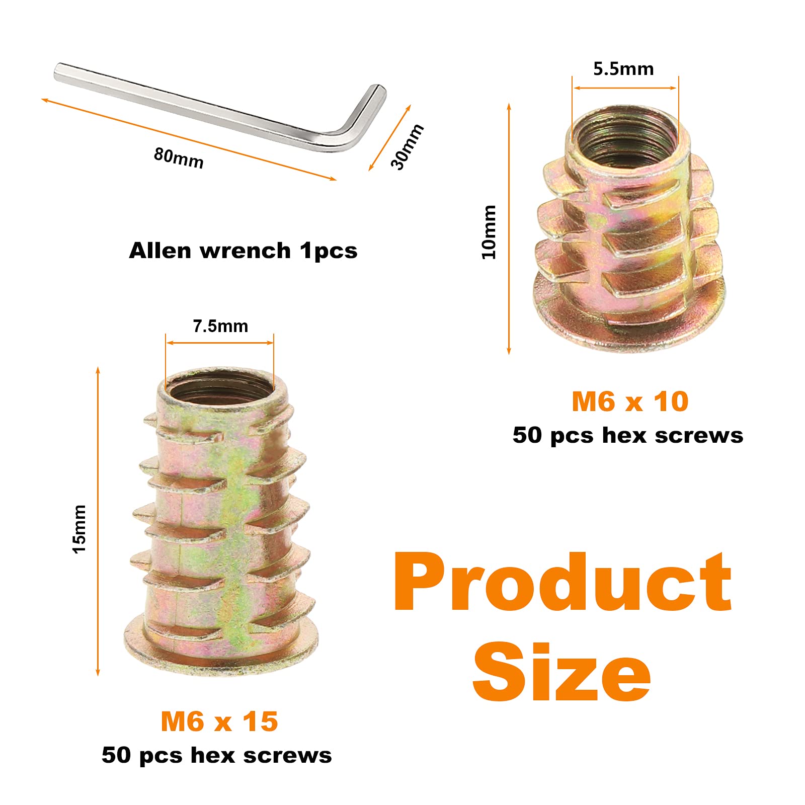 100 Inserti Filettati Per Legno M6x15mm - Dadi Esagonali Per Mobili E Assemblaggi - Foto 12