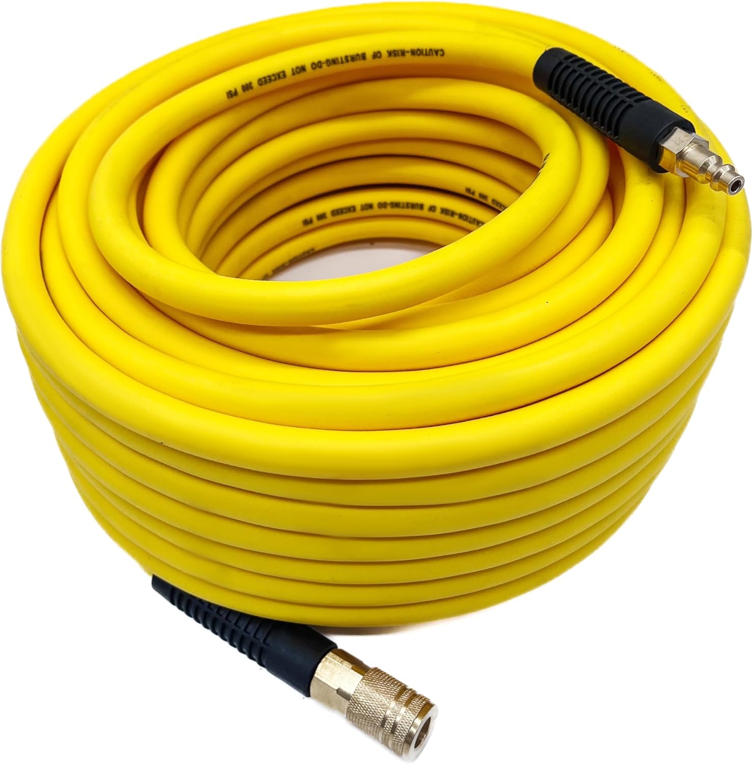Hybrid Air Hose 3/8-Inch x 100FT，300 PSI Heavy Duty, Lightweight, Kink Resistant, All-Weather Flexibility with 1/4-Inch Industrial Air Fittings and Bend Restrictors,Yellow