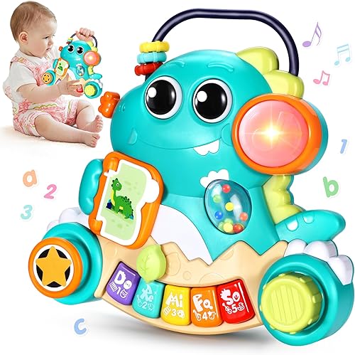 WITALENT Juguetes para bebés de 6 a 12 meses, piano de dinosaurio, música, juguetes iluminados para niños de 1 año, juguetes infantiles para 7, 8,