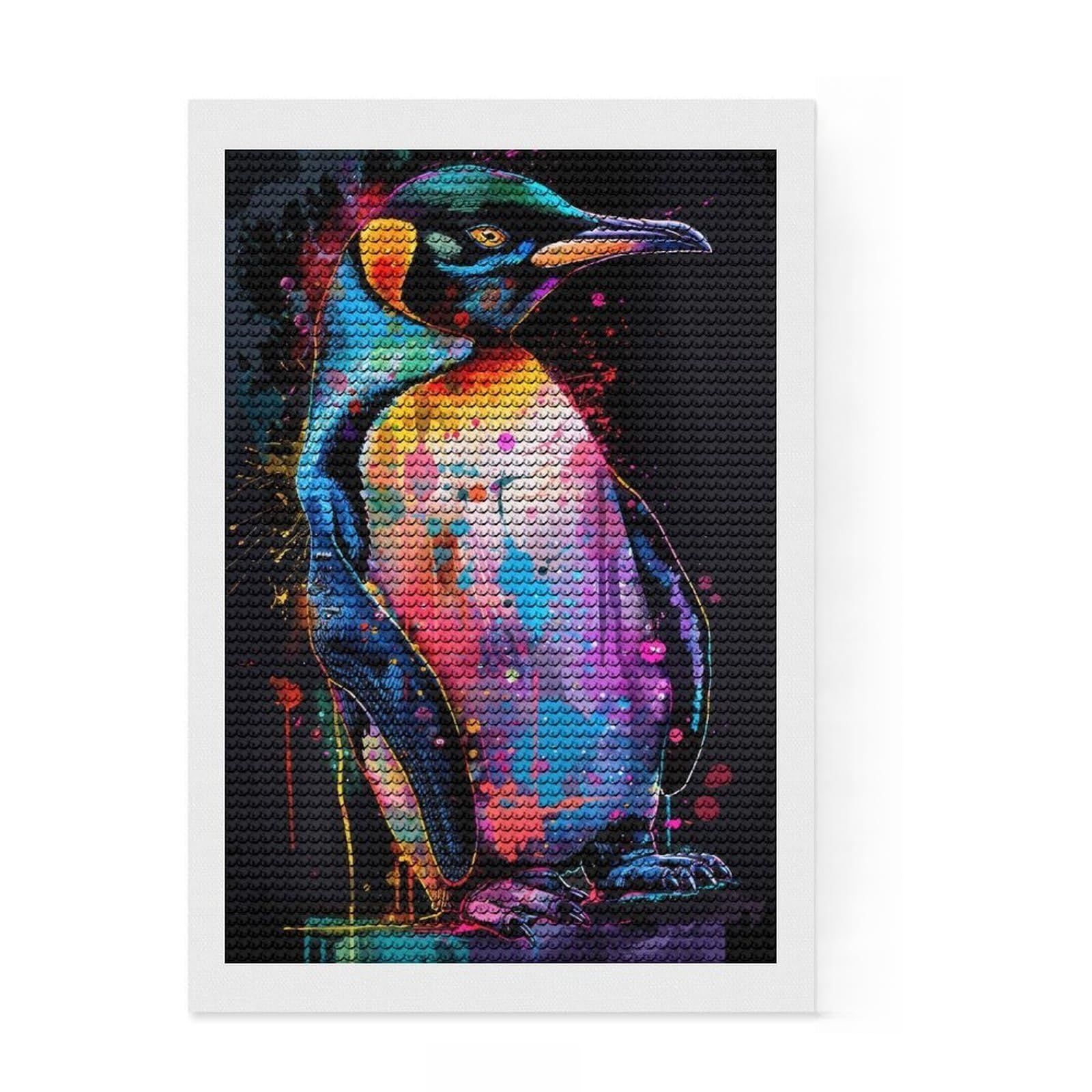 Junmoney Penguin Animal Painting Diamond Painting Set 8"x12", Stress Relief Craft, Satisfying Creative Project, Modern Decor, Holiday Gift Idea