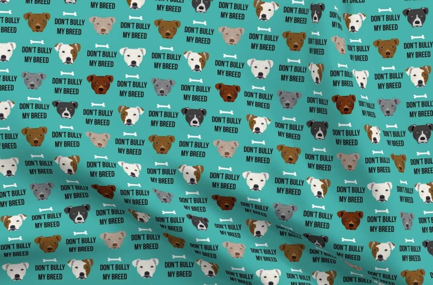 Spoonflower Fabric - Terrier Bully Dog Breed Teal Pitbull Dogs Pet Portrait Printed on Organic Cotton Sateen Fabric by The Yard - Sewing Quilting Apparel Home Decor
