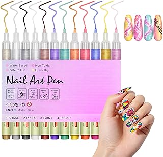 AMENDAS 12 Colors DIY Nail Art Pens Set | 0.7mm Ultra Fine Nail Art Marker Pens | Quick Dry Waterproof Nail Polish Pens fo...