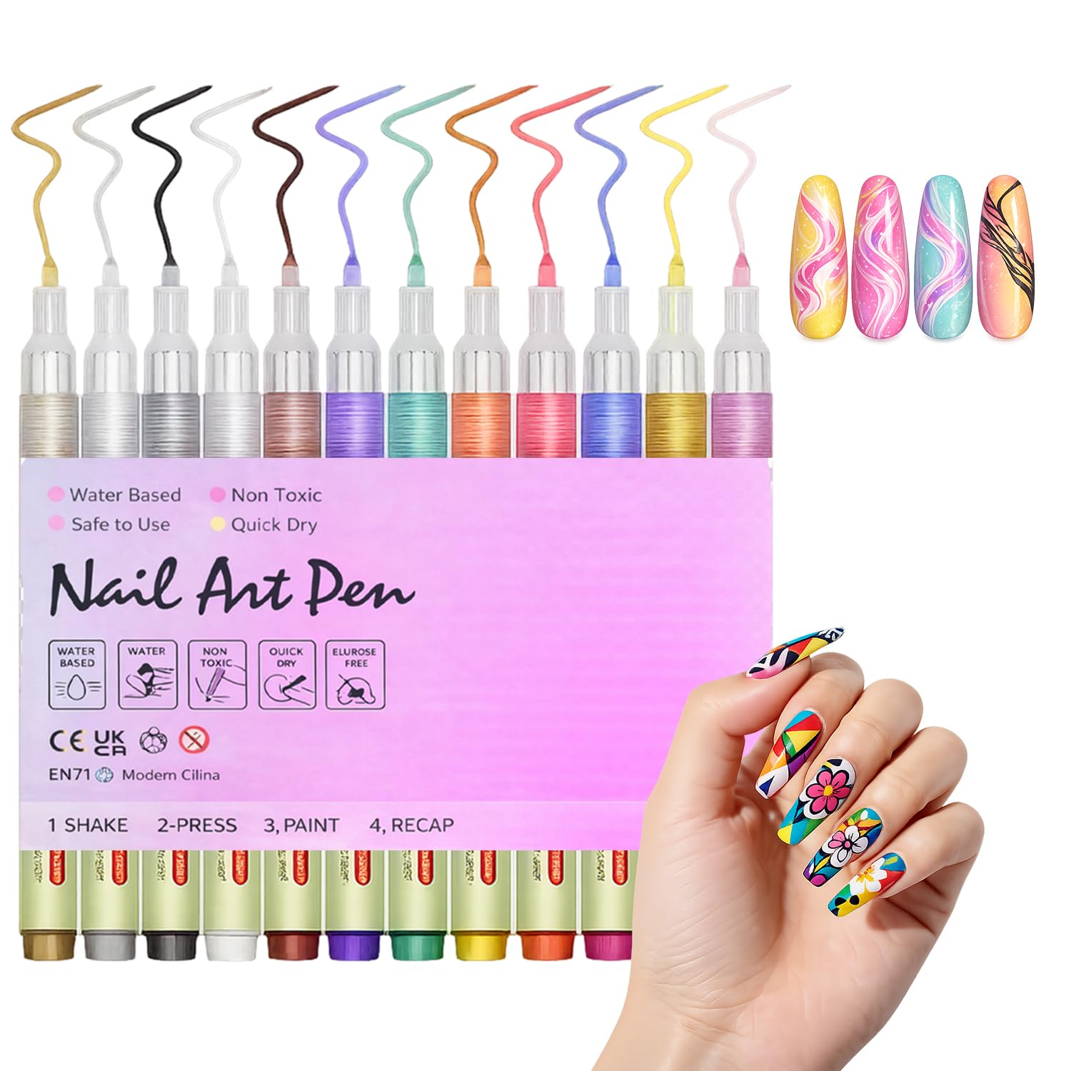 AMENDAS 12 Colors DIY Nail Art Pens Set | 0.7mm Ultra Fine Nail Art Marker Pens | Quick Dry Waterproof Nail Polish Pens fo... - Review, Price and Buying Guide