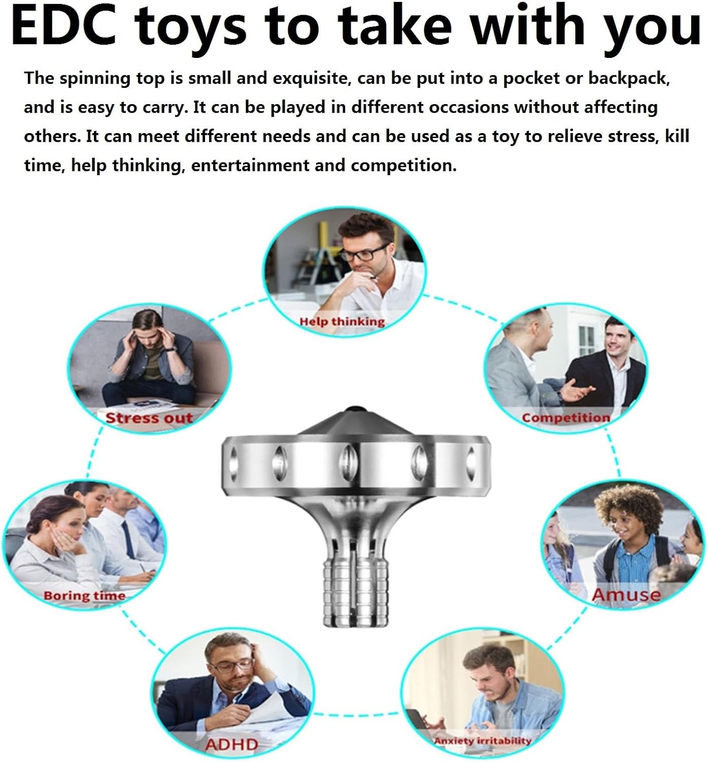 Premium Precious Titanium Spinning Top, Spin Long Time Exceed 10 Minutes, Perfect Balance, Well Made Metal Kinetic Desk Fidget Toy, Wear-Resistant Drop-Resistant Does not Rust (Silver)