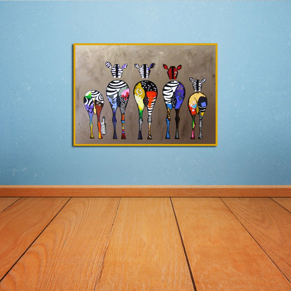 Abstraktes Cartoon Zebra Ölgemälde Auf Leinwand – Bunte Wanddekoration, 50x70 Cm, Ungerahmt