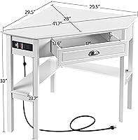 Vista 3 de Yaheetech Juego de muebles de oficina en casa, escritorio esquinero en forma de L con salidas y puertos USB para espacios pequeños, silla ajustable