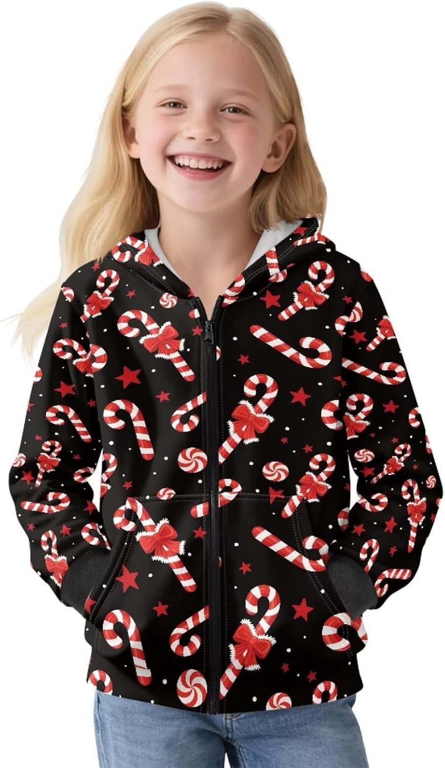 GePrint Girls Sweatshirts Loose Comfortable Fleece Zip Up Hoodie Sweatshirt Warm Fall Winter Clothes for Cooler Day