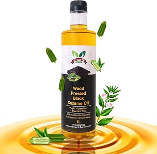 Gavyamart Wood Pressed Black Sesame Oil - 1L Cold Pressed Kolhu/Kacchi Ghani Natural Cold Pressed Black Sesame Oil for Cooking