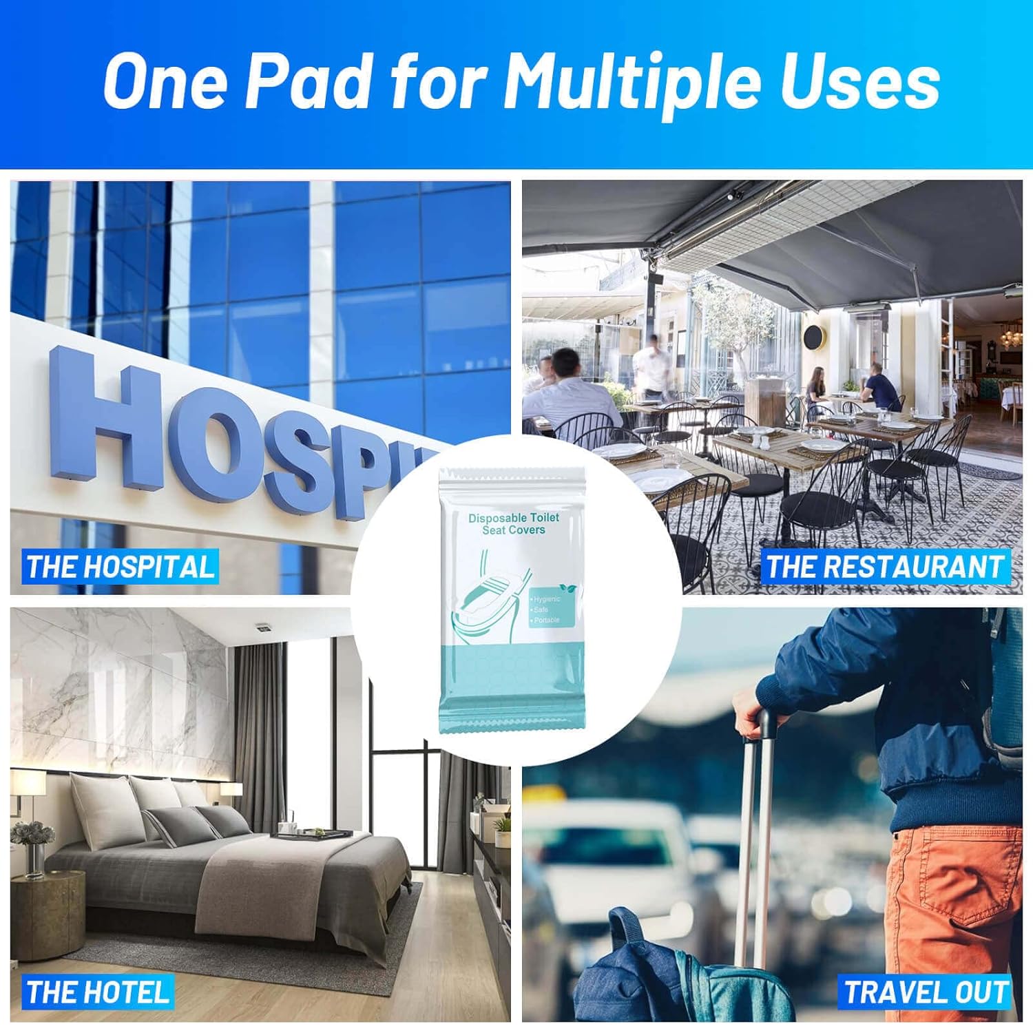 50 Pack Toilet Seat Covers Disposable - Waterproof 16x24 Inch Extra Large Individually Wrapped Toilet Seat Shields Travel Accessories for Adults Kids