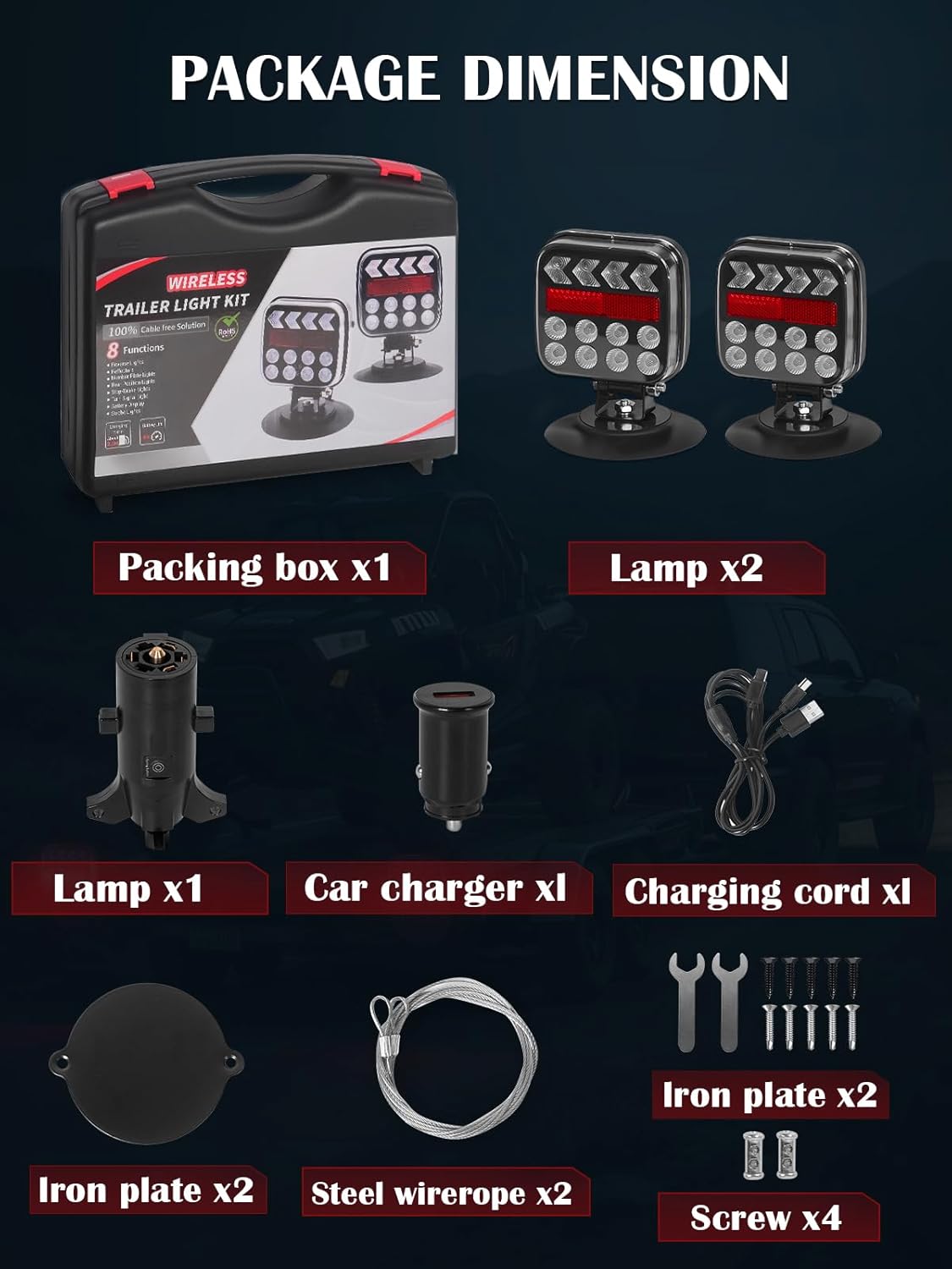 Wireless Trailer Lights, Dual Function Wireless Tow Lights with Strobe Lights 2-in-1, 2 Mounting Options Wireless Trailer Lights Magnetic for RV, Trucks, Boat, Vehicle, Caravan