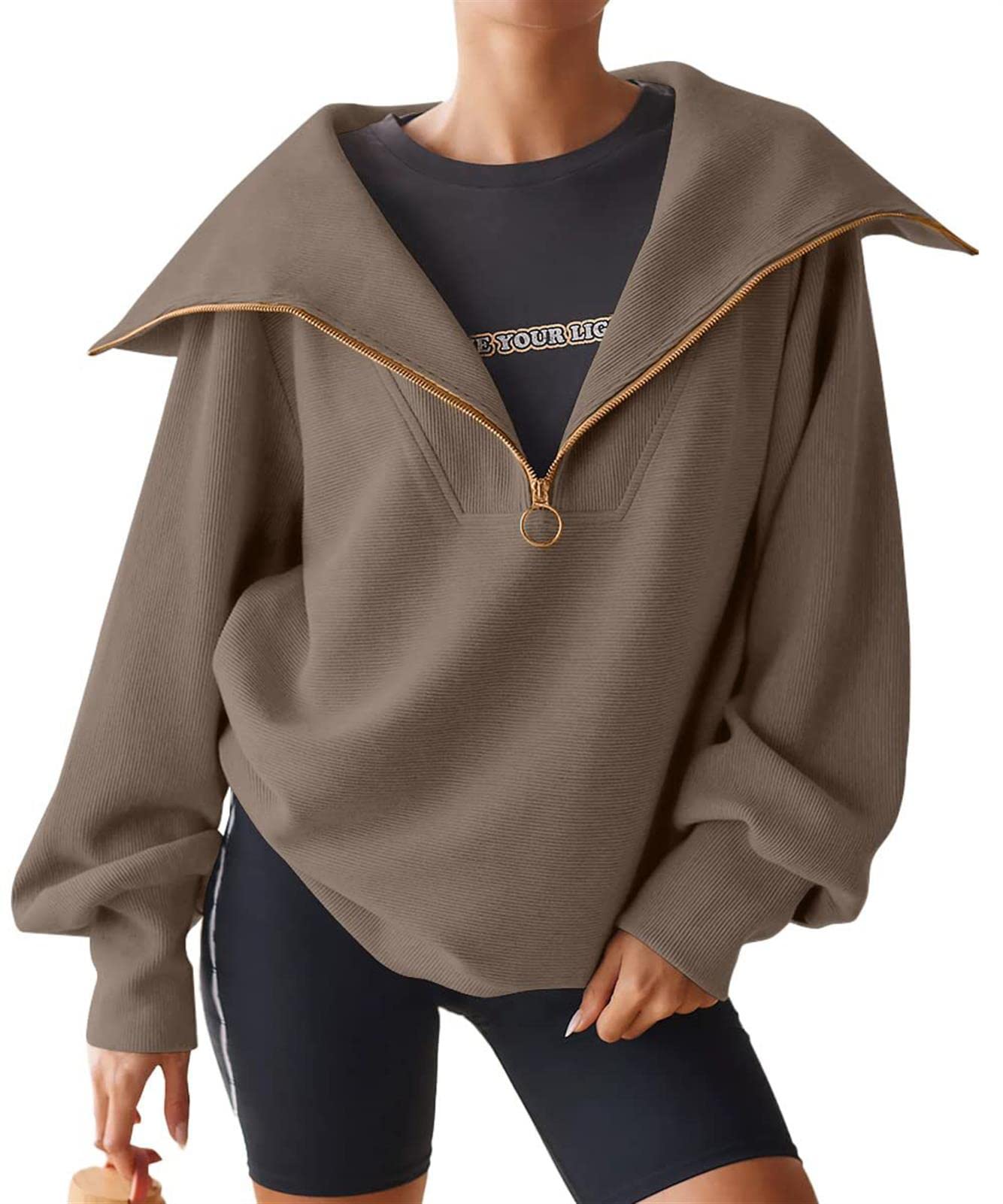 Damska bluza Luźna Casual Pulower Top Half Collar Zip Solid Crop Sportswea