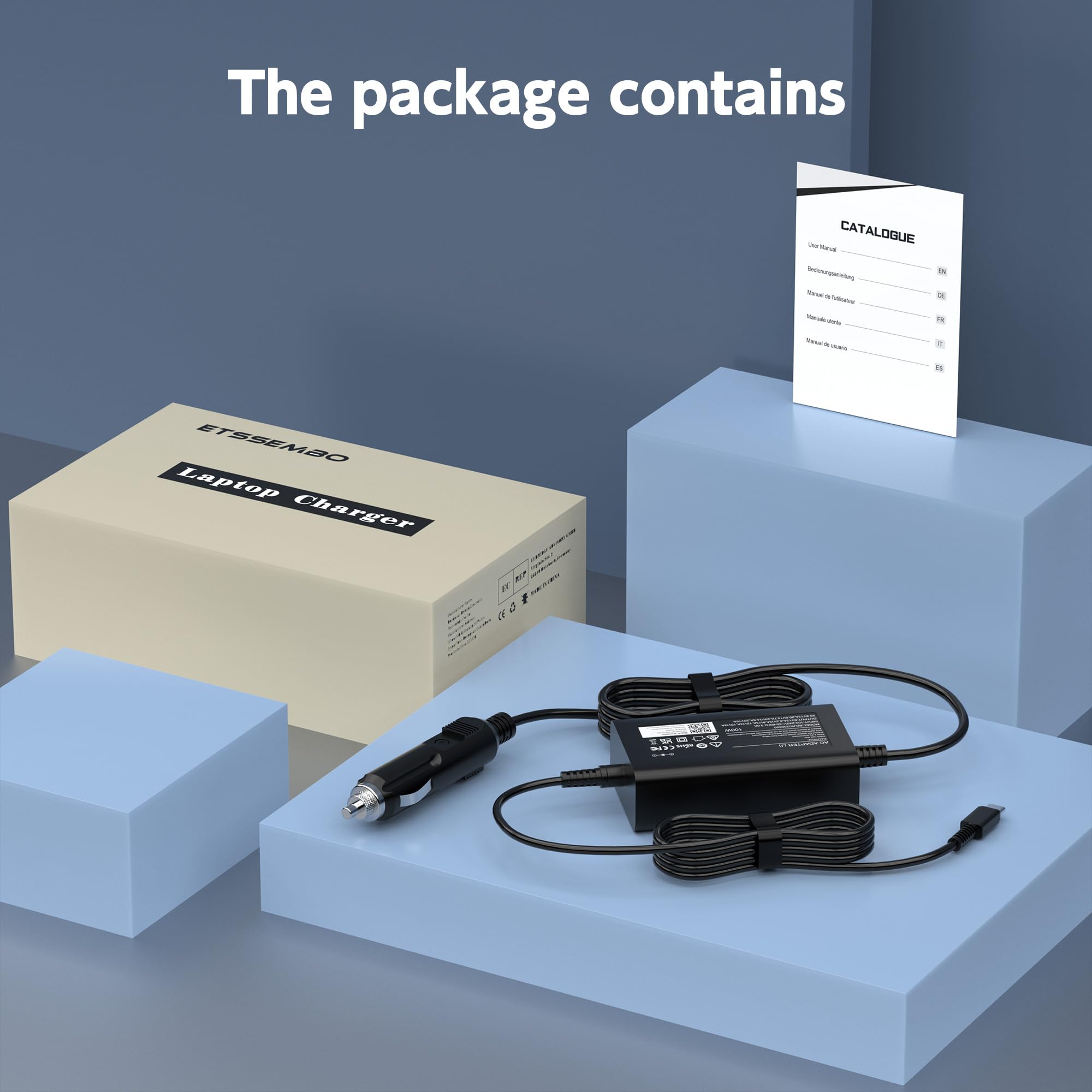Chargeur de voiture USB C 100 W pour ordinateurs portables USB-C PD, adaptateur d'alimentation de voiture 12-24 V compatible avec Lenovo/HP/Dell/Acer/ASUS/ThinkPad/MacBook, câble de charge de voiture