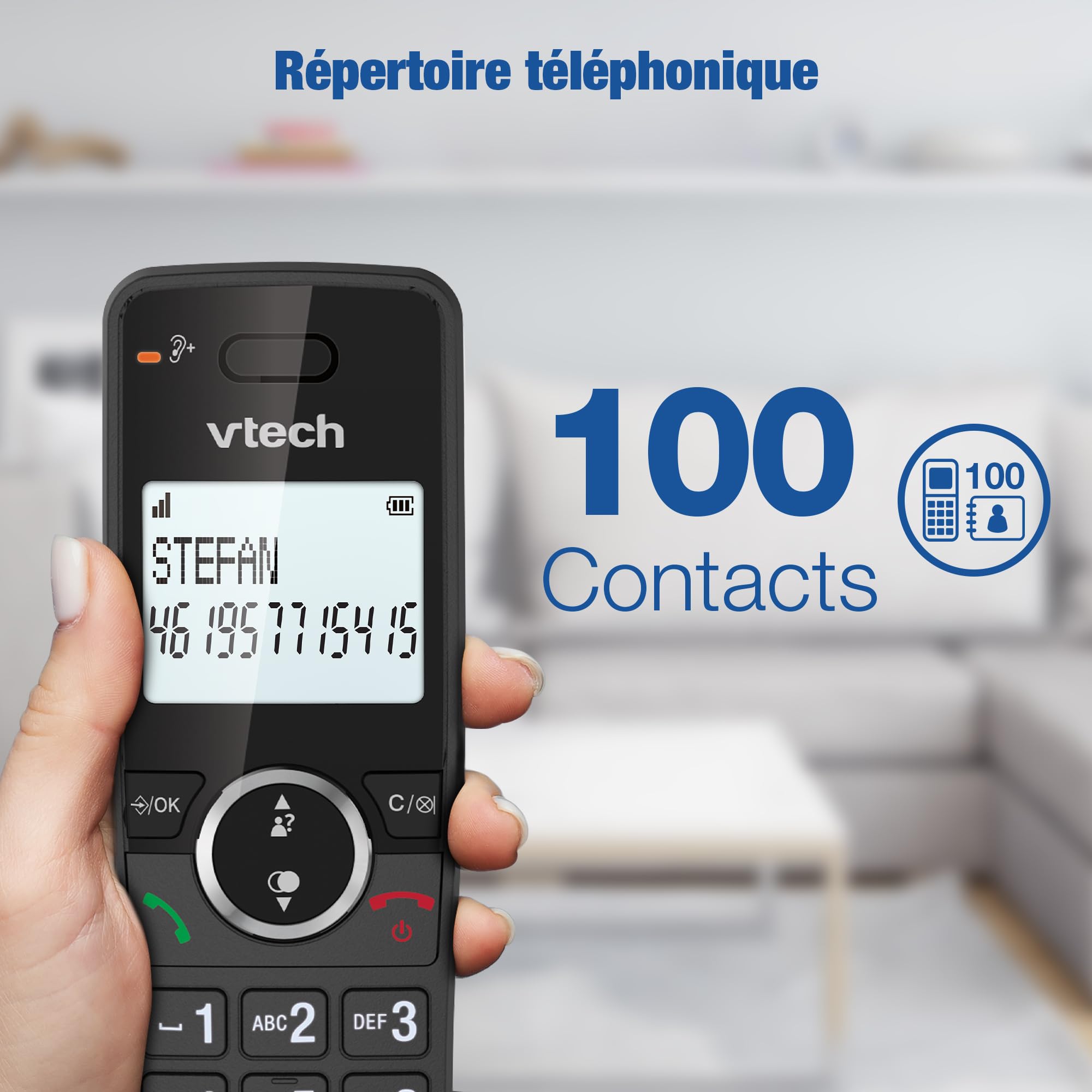VTech DECT sans Fil à 3 combinés, Blocage d'appel, rétroéclairé, conférence, 18 Heures d'autonomie, amplificateur, Haut-Parleur Mains Libres, numérotation Rapide, Mode ECO et Silencieux | ES2002