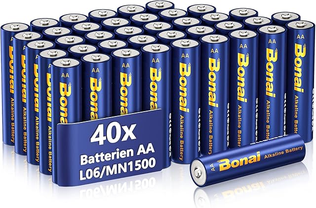AA Alkaline Batteries (Pack of 40), Bonai Batteries AA Pack 40 1.5V Double AA Batteries [ High-Performance Alkaline Batteries aa ]