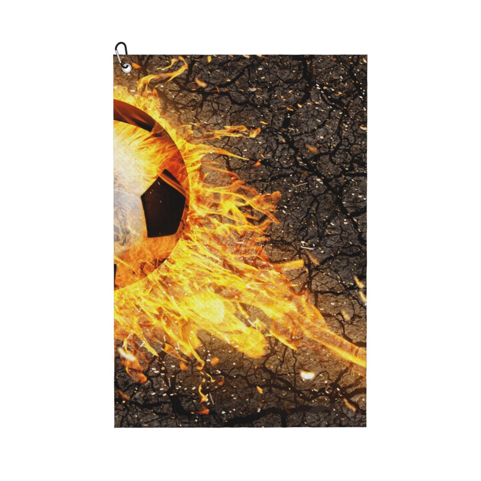 Hnnkloy Soccer Ball In Burning Fire Flames, 16x24 in Portable Waffle Golf Towels with Carabiner Clip for Golf Bag