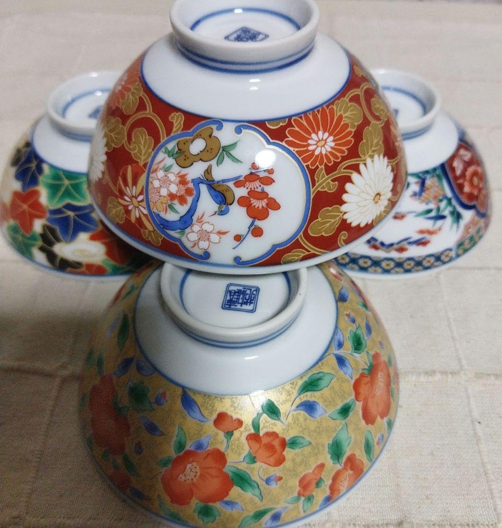 Amazon.co.jp: 有田焼 春雄苑窯 古伊万里 絵変わり お茶碗 湯呑み 9客