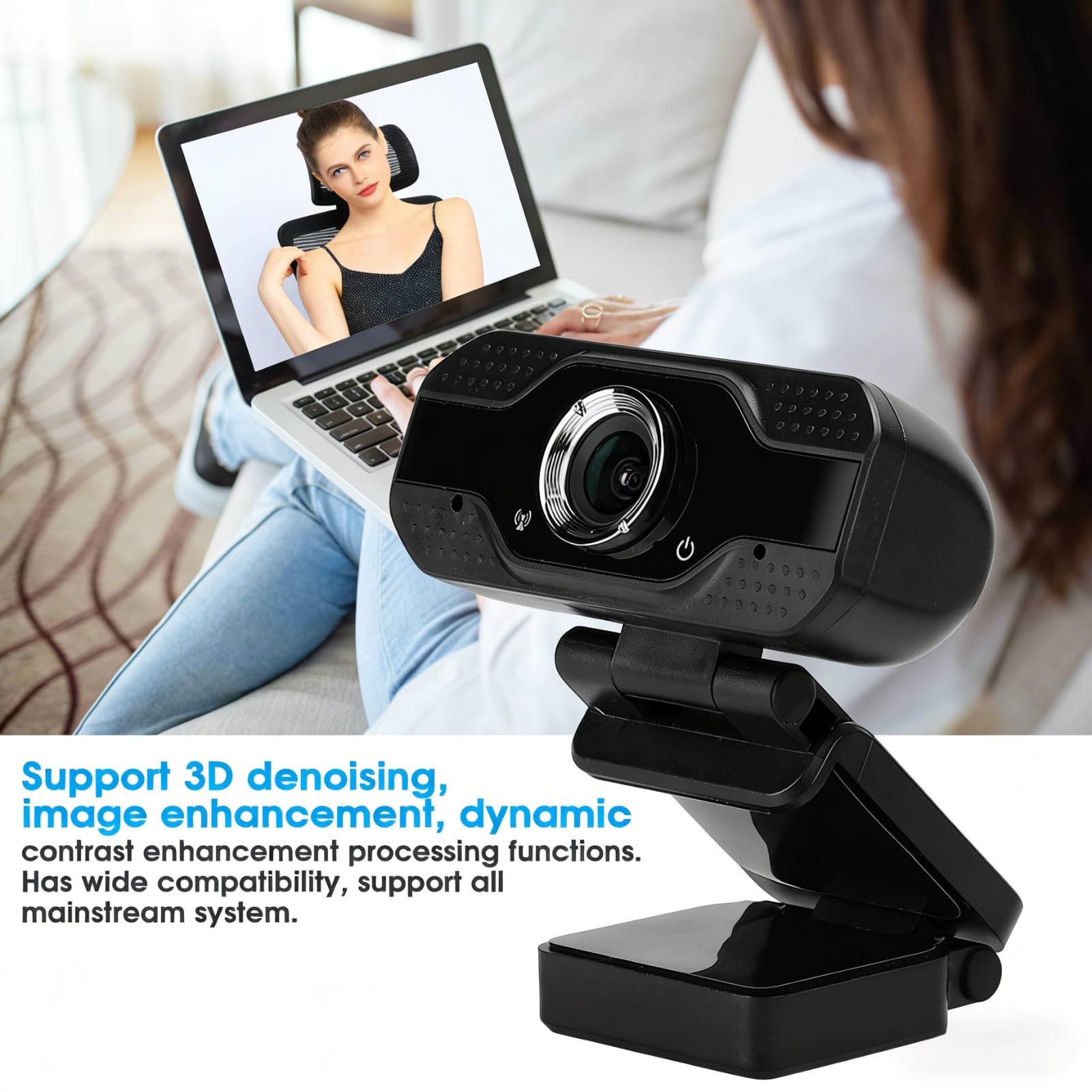 Kamera internetowa USB 1080P z mikrofonem Full HD 1080P 30FPS Plug and Play kamera internetowa do zajęć online, wideokonferencji, czarne tworzywo ABS