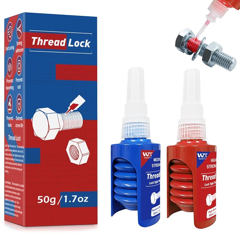 Kit de Selante de Rosca WAN2TLK Azul 243 e Vermelho 271 para Porcas, Parafusos e Fixadores Metálicos, 2 Frascos de 50 mL