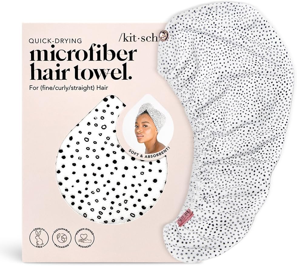 Kitsch Microfiber Hair Towel Wrap for Women - Microfiber Towel, Super Absorbent, Quick Dry, Anti-Frizz - for Long and Short Hairs, Turbans for Women, Wet and Curly Hair Wrap - Micro Dot