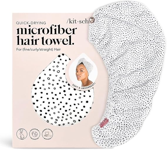 Kitsch Microfiber Hair Towel Wrap for Women Ultra Absorbent Microfiber Bath Towels for Wet, Curly, Long or Short Hair Anti-Frizz Hair Wrap, Great Hair Care Gifts for Women Micro Dot