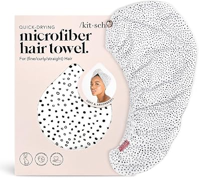 Kitsch Microfiber Hair Towel Wrap for Women Ultra Absorbent Microfiber Bath Towels for Wet, Curly, Long or Short Hair Anti-Frizz Hair Wrap, Great Hair Care Gifts for Women Micro Dot