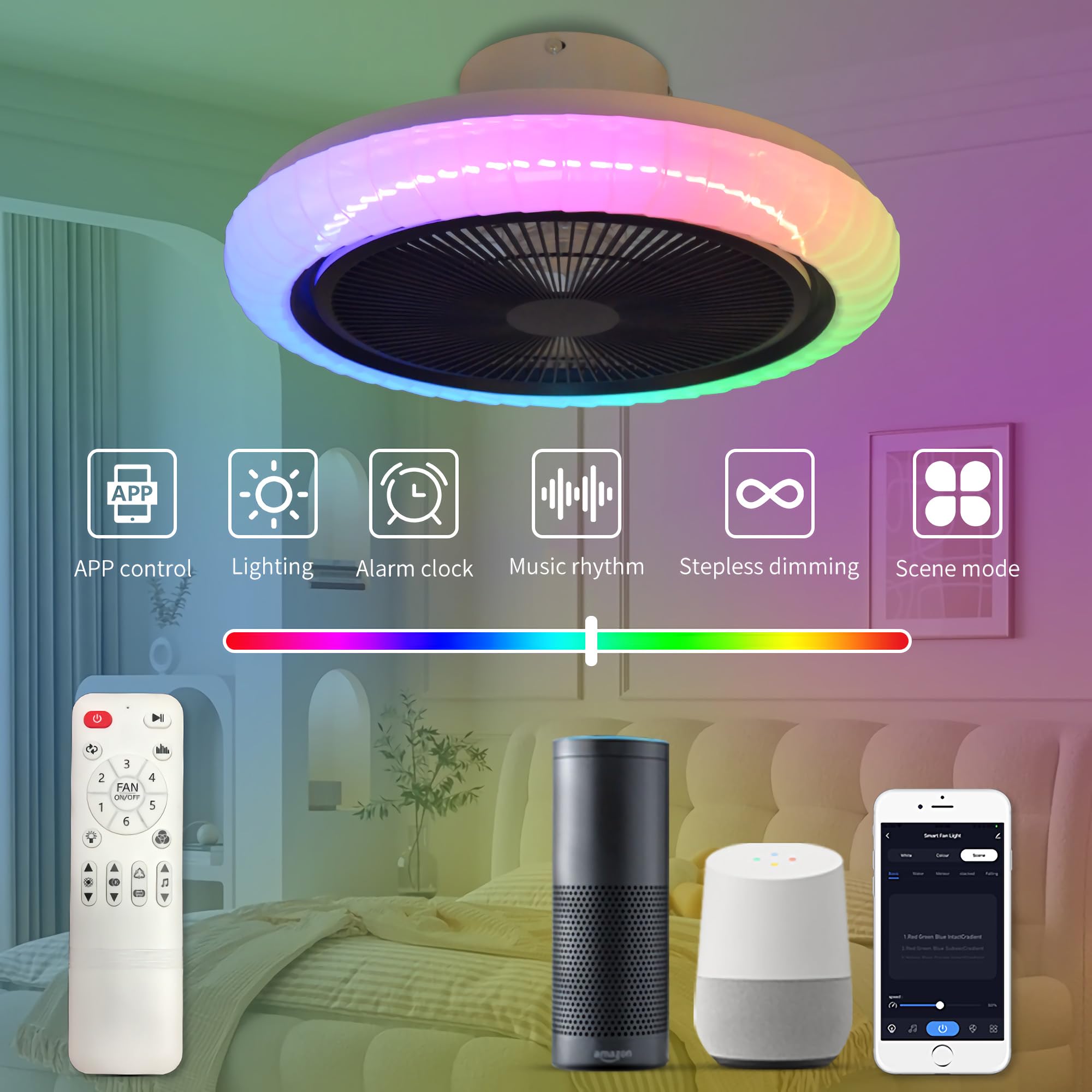 BuzzoXerex Ventilatore da Soffitto con Luce e Telecomando, 52CM Piccoli Lampadario con Ventilatore da Soffitto, E27 Plafoniera Led Soffitto Silenziosa, Velocità, Luminosità e Memoria