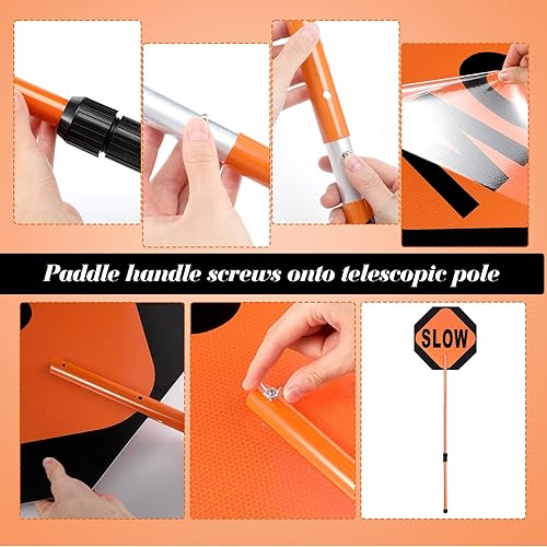 Miniatura 3 de Kanayu 1 señal de parada lentaparada de doble cara de 18 x 18 pulgadas, señales reflectantes de parada lenta con poste telescópico, paleta de