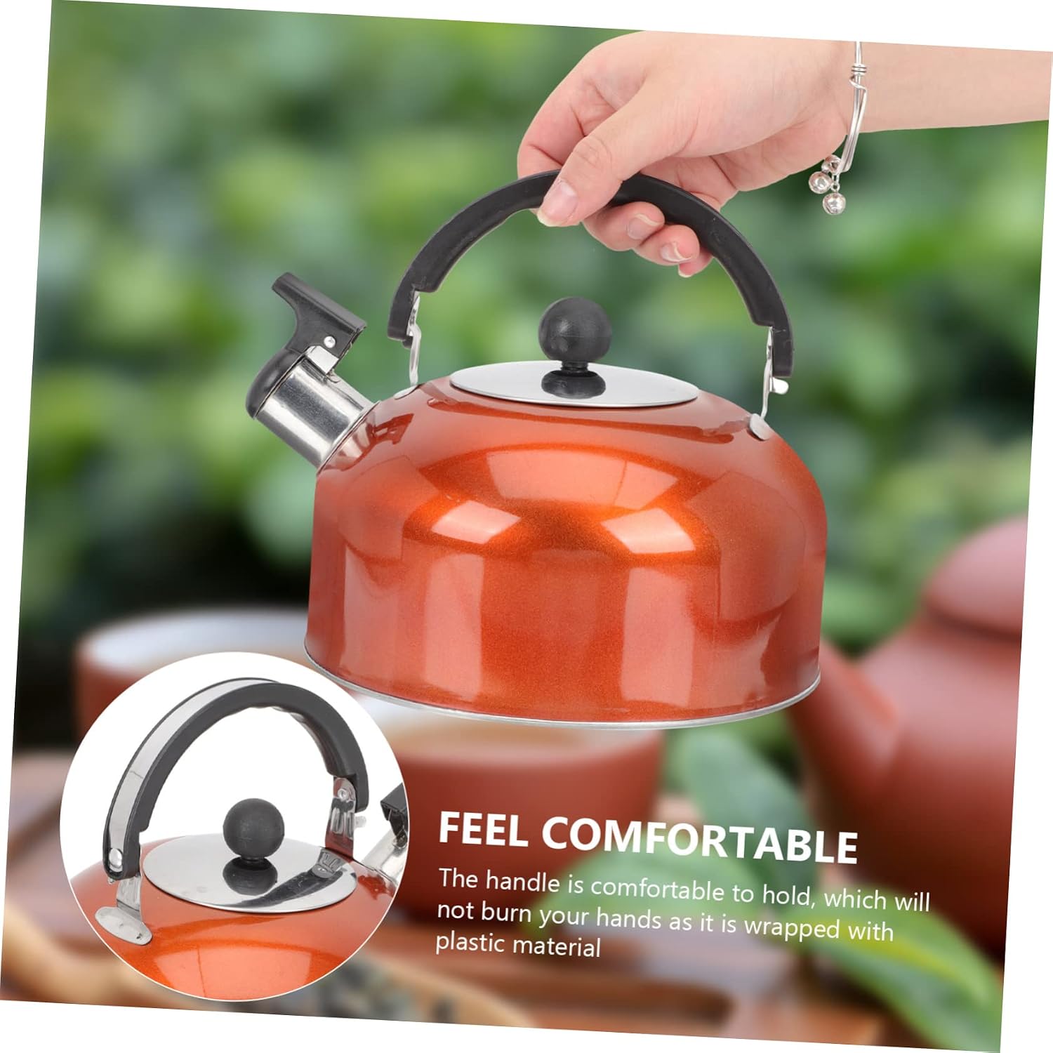 Ipetboom Stainless Steel Whistling Kettle Tea Pot Thickened Household Teakettle for Stovetop and Induction Cookers Safe Boiling with Loud Whistle Easy to Clean Compact Design Orange