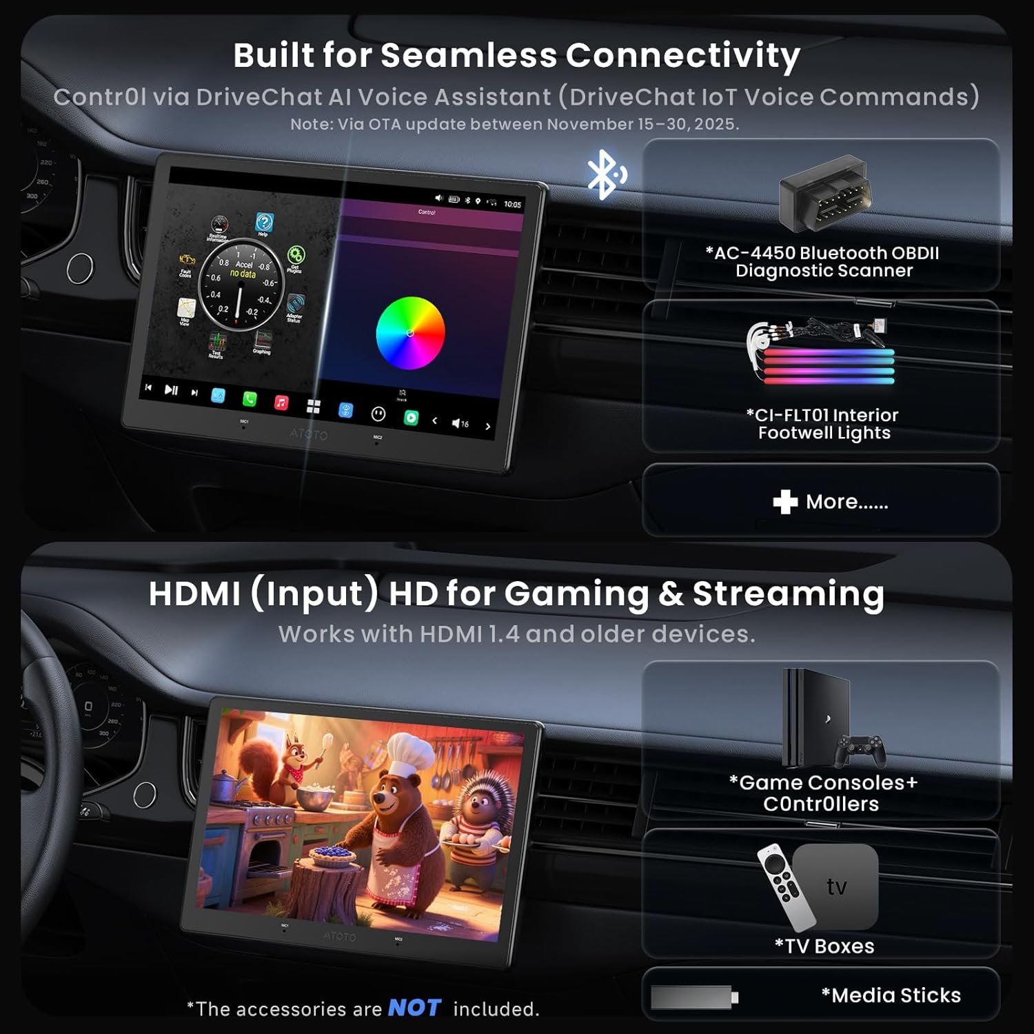 10 inch AI Android Car Stereo, AI Agent, 8G+128G Double DIN Radio, Re-Mote Wake, 7.1.2 Surround Stage, Wireless CarPlay & Android Auto, 4G LTE, ADS Protocol, SS Radio,X10G211E