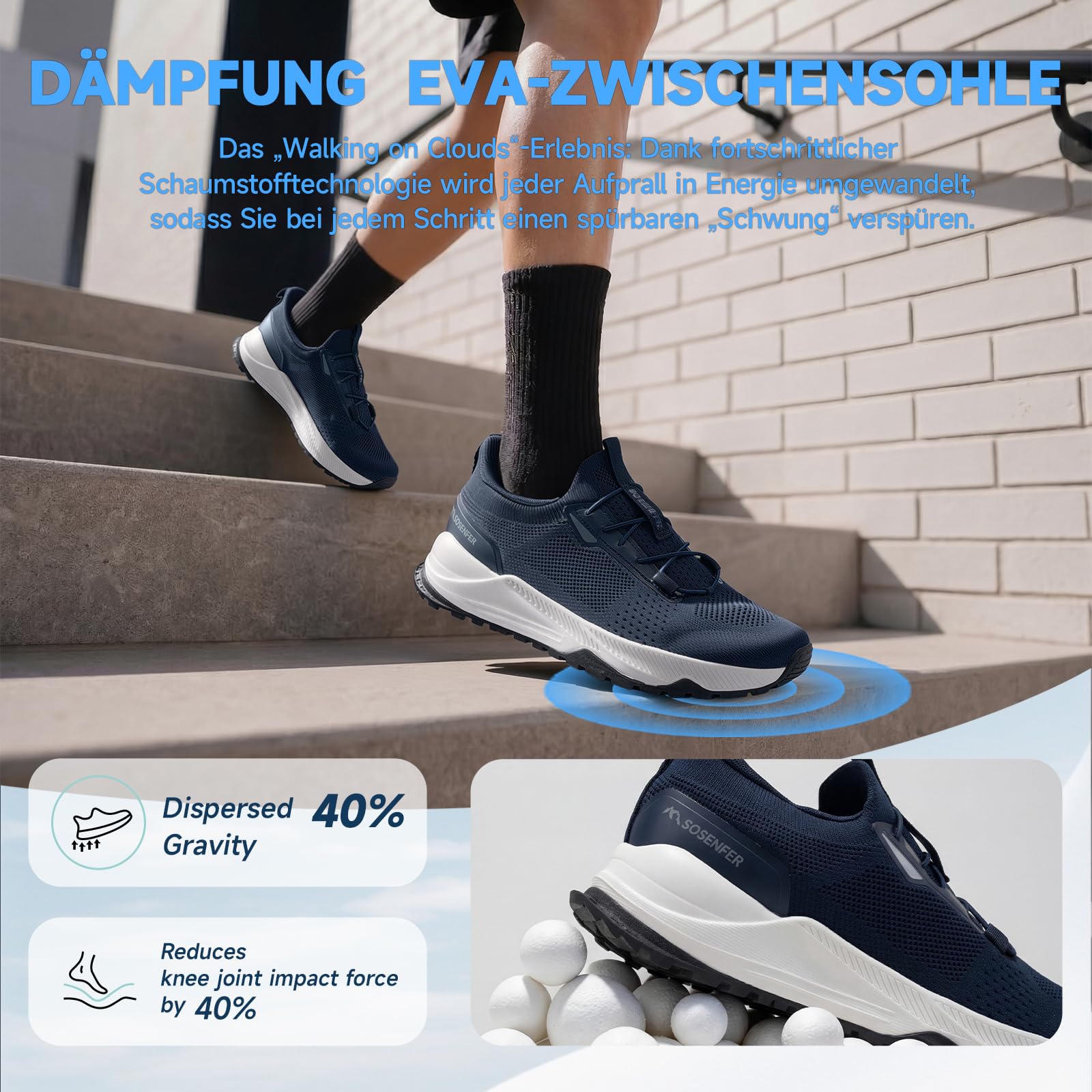Sosenfer Slip on Baskets pour homme pour pieds larges, chaussures de randonnée respirantes et antidérapantes pour homme