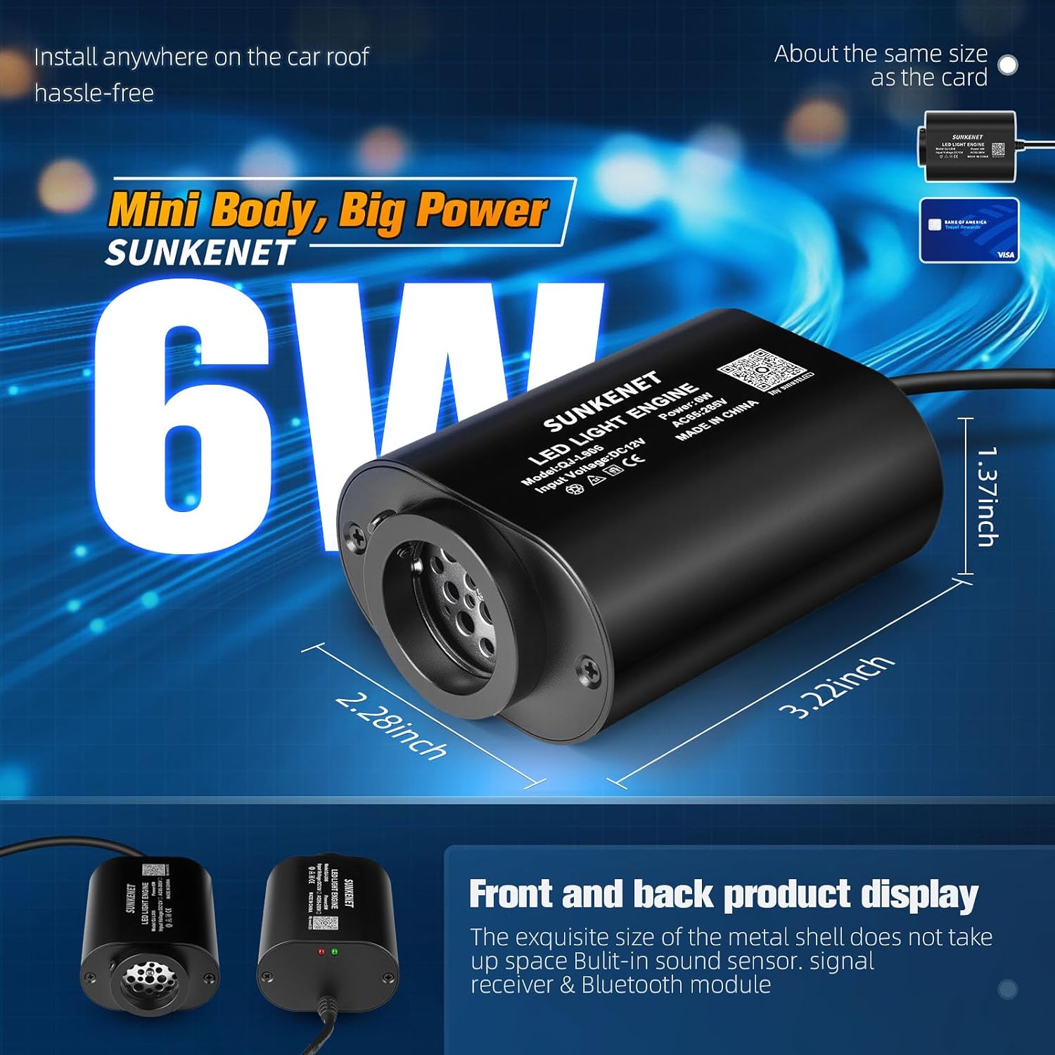 6W Mini Size Twinkle 450pcs of (0.03+0.04+0.06in)*9.8ft Starlight Headliner Kit, Star Lights for Car with Bluetooth APP/Remote Control/Music Effect, RGBW Fiber Optic Lights for Home Ceiling