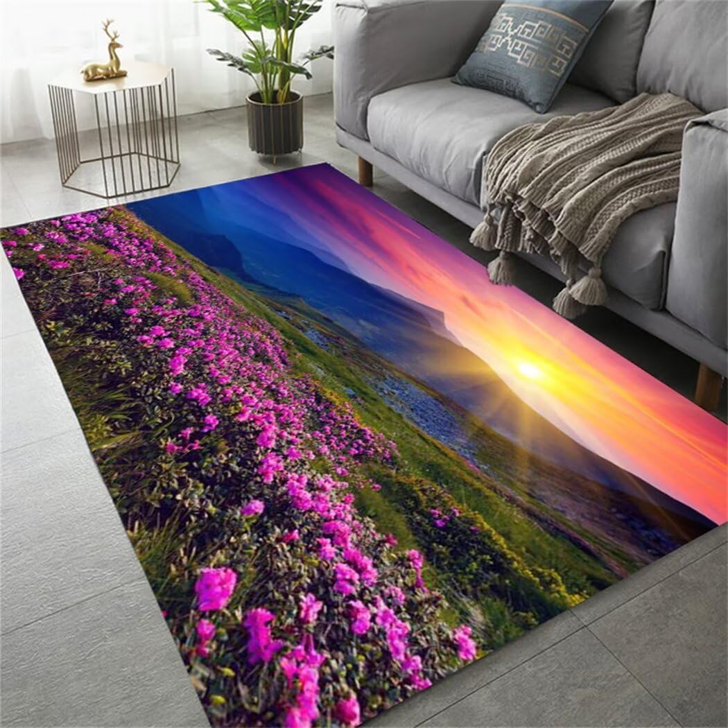 Tapis salon XXL bleu et vert 180x230 cm imprimé paysage antidérapant