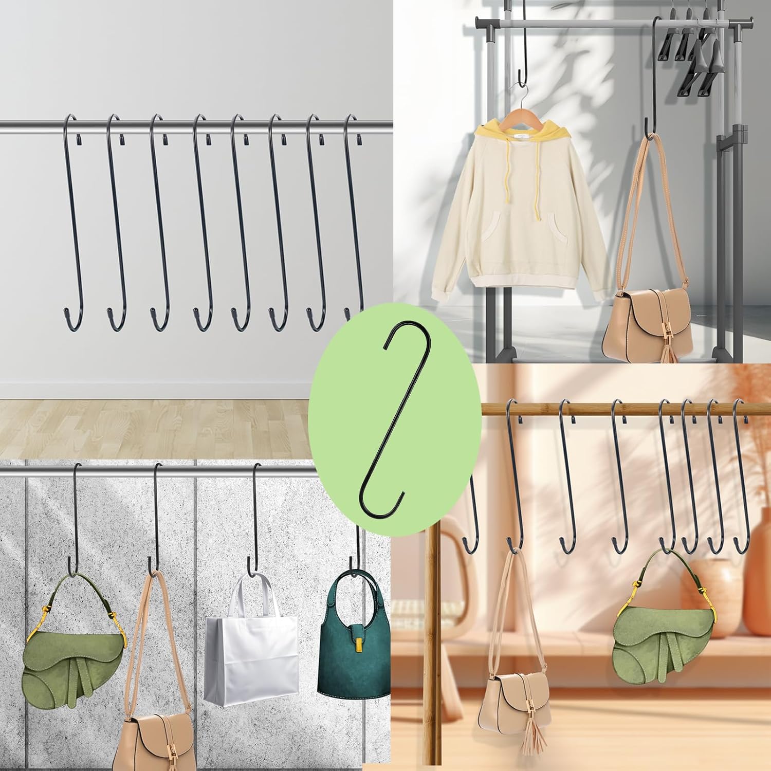 Tmtains 8 Pack Large S Hooks for Hanging Heavy Duty 8 Inch Long S Hooks for Hanging Plants Steel Metal Hanger Black Extension Hook for Closet Hanging Jeans Clothes Bird Feeders Garden Indoor Outdoor