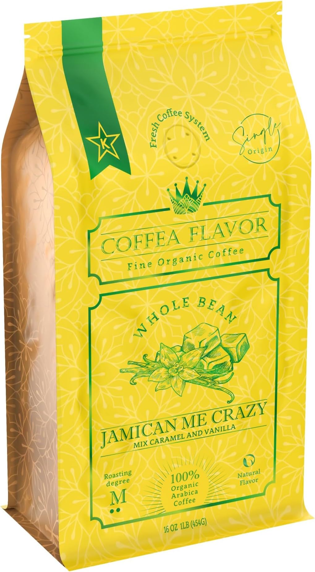 Jamaican Me Crazy Whole Bean Coffee – 100% Arabica, Single Origin, Medium Roast, Naturally Sweetened, Caramel and Vanilla Flavored – Perfect for Cold Brew – by Coffea Flavor